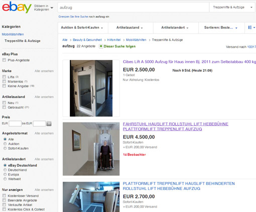 Gebrauchte Aufzüge bei eBay